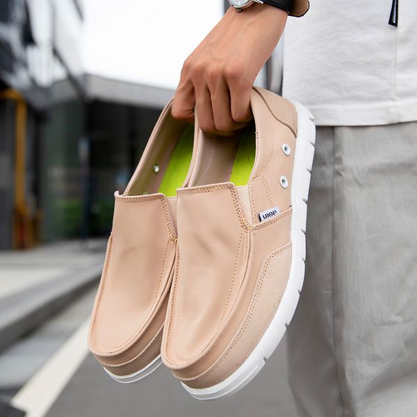 

new men's casual shoes slip-on male shoes elastic rubber sole breathable and comfortable trend men's fashion sneakers, Black