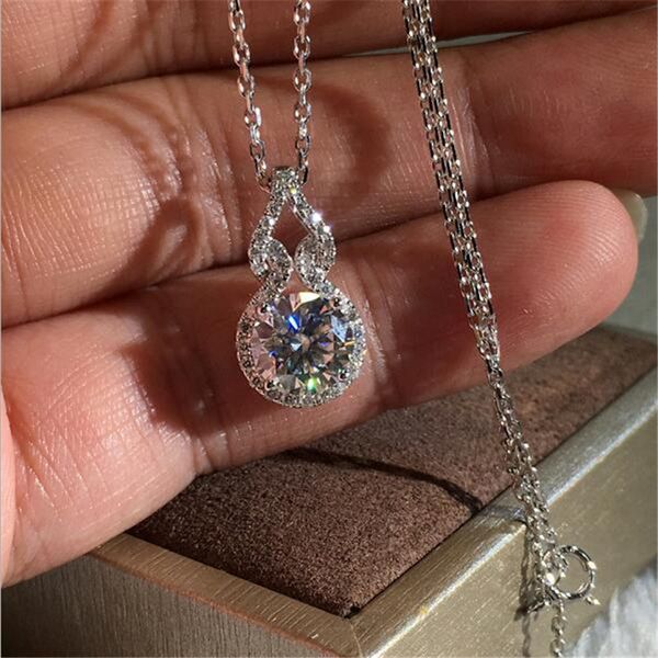 

2020 New Top Selling Simple Fashion Jewelry 925 Sterling Silver Round Cut Solitaire White Topaz Diamond Women Lady Women clavicle Necklace