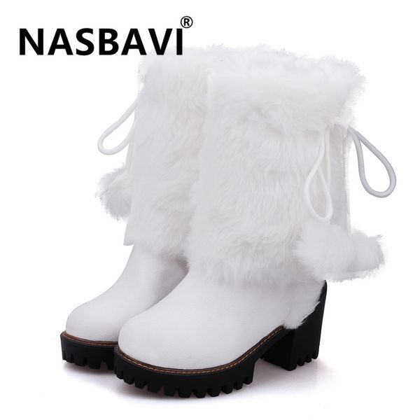 

2020 осень и зима новые туфли на высоком каблуке толстые каблуке середины икры сапоги нескользящей женщин для шарика украшения женщин снега, Black