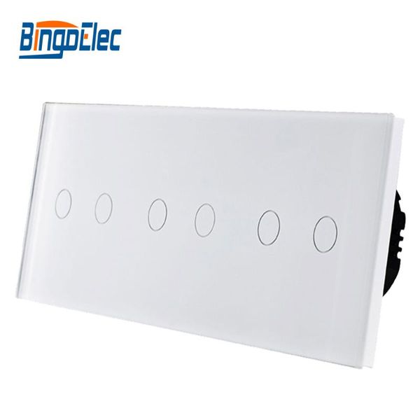 

smart home control bingoelec eu type switch, 6 gang 1/2 way wall lamp touch combination crystal glass panel, ac110-250v