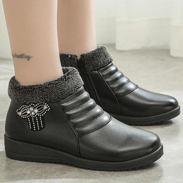 

ladies warm shoes winter middle-aged and elderly short boots plus velvet cotton shoes women casual mom ankle boots kl547, Black