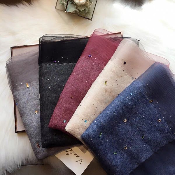 

2020 новый over the sky star хань издание классическая joker цвет алмазная шерсть шали nail drill шелковые ткани весной и осенью, Blue;gray