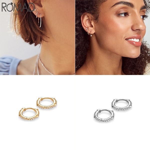 

romad 925 sterling silver hoop earrings zircon huggie earrings for women fine jewelry brincos oorbellen pendientes w5, Golden;silver