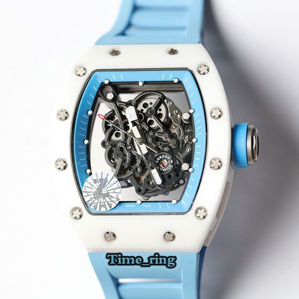 

z version rm055 skeleton dial y-tzp ceramics case japan nh automatic movement sapphire rm055 mens watch blue rubber strap sport watches, Slivery;brown