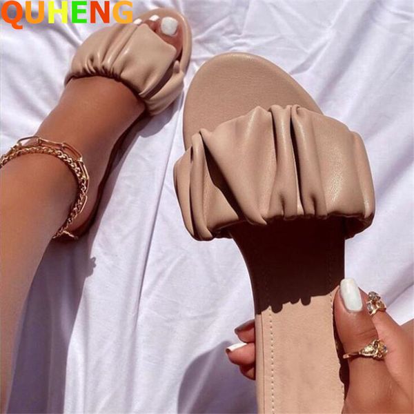 

sell women slipper summer ladies fashion leather pleated flat flip flops outdoor casual beach slides gladiator sandals mujer, Black