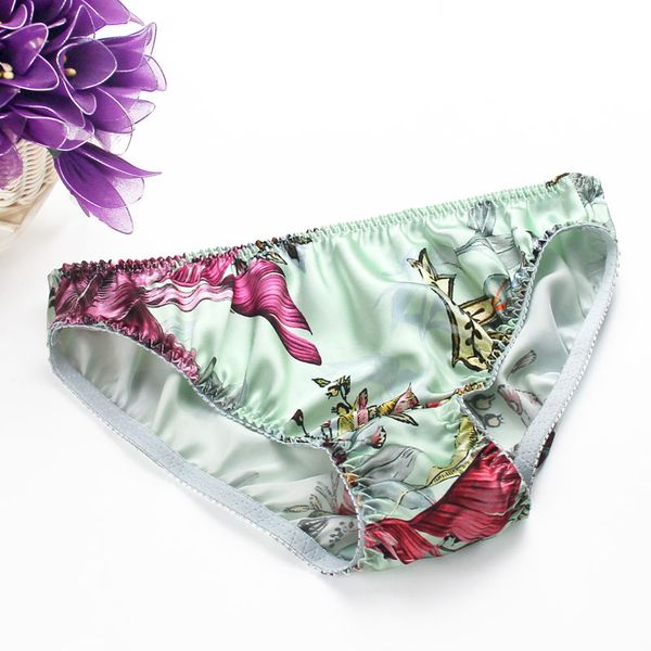 

silk underwear printed for ladies briefs soft comfortable breathable women low waist underwear female panties, Black;pink