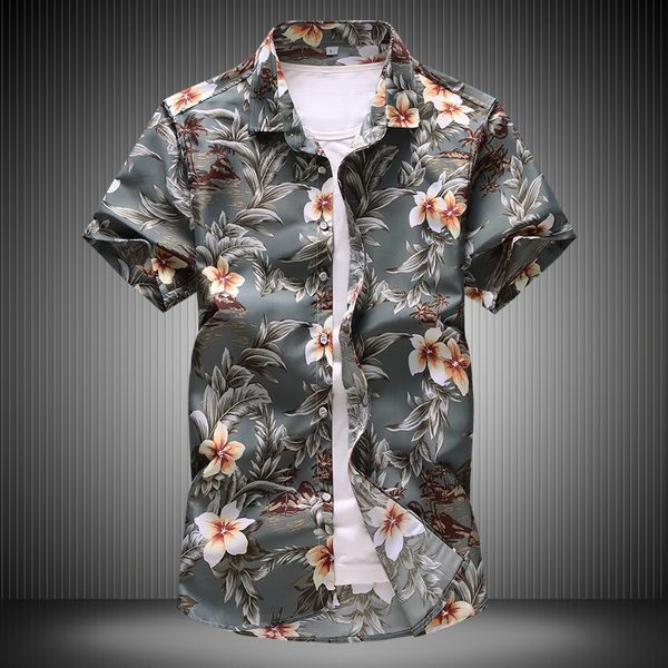 

gray great quality vacation men floral shirts short sleeve casual shirt 2020 summer hawaiian shirt blue plus szie 7xl 6xl 6915, White;black
