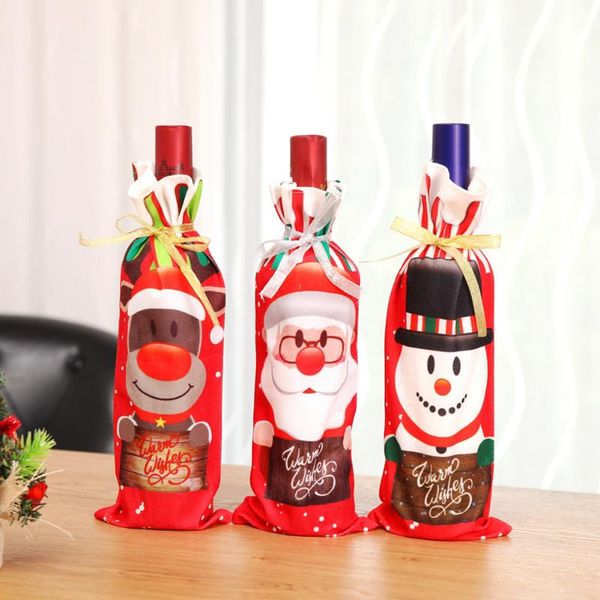 

christmas decorations 3/6pcs wine bottle bags red cover with drawstrings for dinner table
