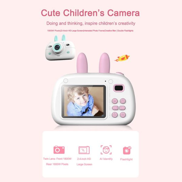 

digital cameras mini camera 1.8mp front rear selfie 2.4inch ips hd screen double flashlights lovely with a lanyard for kid