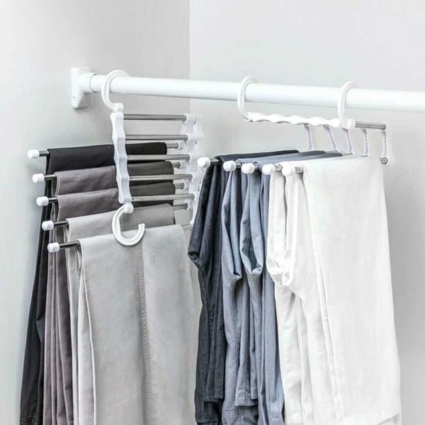 

1pc 5 tier multi-function portable clothes hanger pants racks trousers hanger clothes storage drying stainless steel