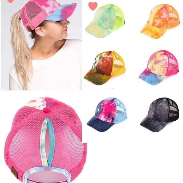 

женщины tie-краситель baseball cap мода ponytail шляпы summer mesh дышащие caps хлопок женщины мода открытый hip hop snapback cap vt1422