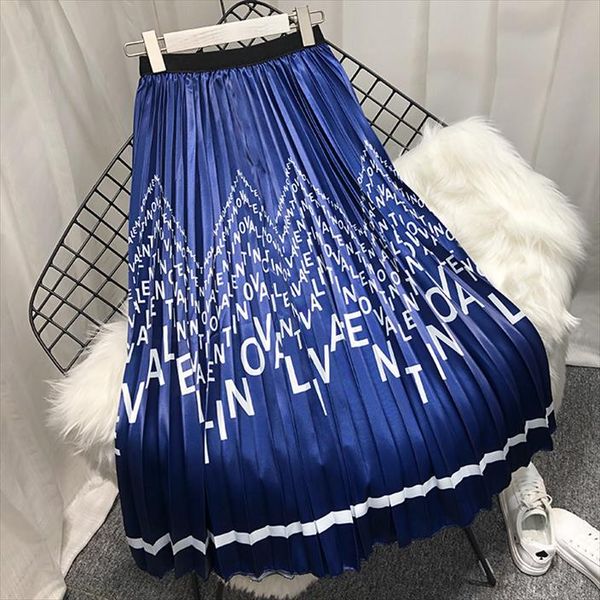 

2020 весна новый coming европейский мультфильм pattern высокой эластичностью плиссированные юбки high street style линию mid теленок юбки, Black