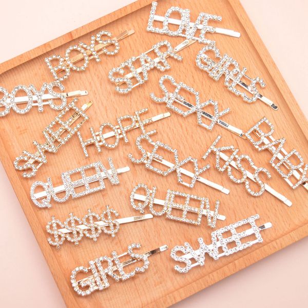

english alphabet hairpin letter word rhinestone crystal hairclips hair clip grip pin barrette girls hair accessories ooa8326, Slivery;white