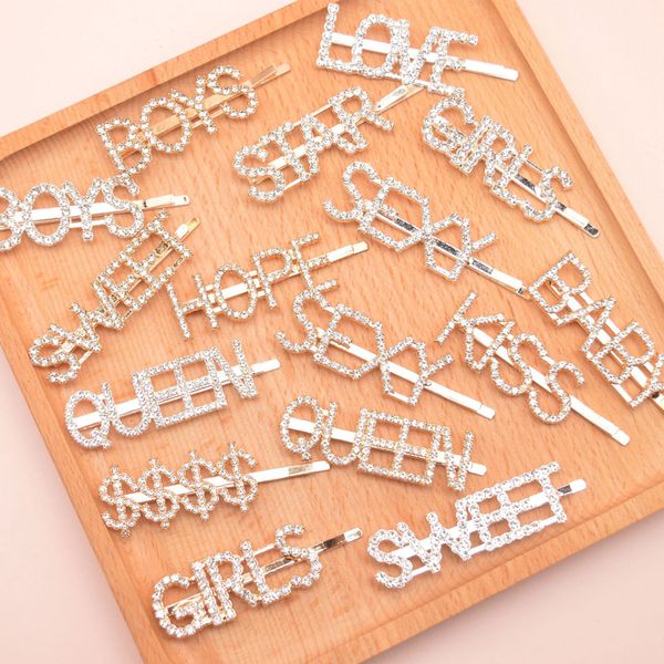 Englisches Alphabet Haarnadel Buchstabe Wort Strass Kristall Haarspangen Haarspange Grip Pin Haarspange Mädchen Haarschmuck OOA8326