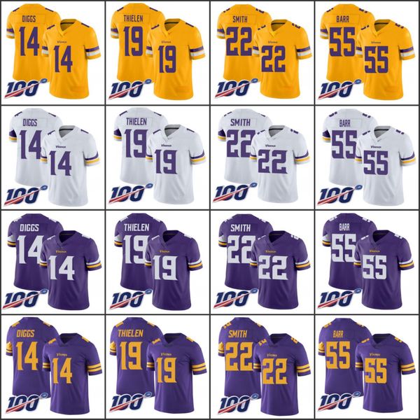 

minnesota vikings men #14 stefon diggs 19 adam thielen 22 harrison smith 55 anthony barr men women youth stitched 100th jersey, Black;red