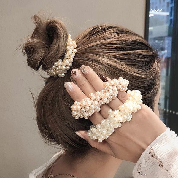 

14 colors woman elegant pearl hair ties beads girls scrunchies rubber bands ponytail holders hair accessories elastic hair band, Silver