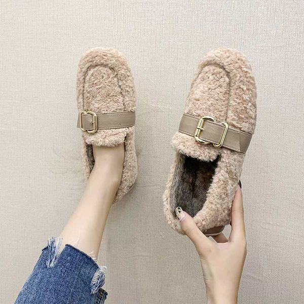 

zapatos de mujer new fashion casual women's shoes peas shoes women plus velvet warm buckle comfortable lightweight u12-99, Black