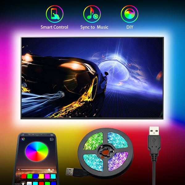 Светодиодный TV Backlight Strip DC5V SMD5050 1M 2M 3M 4M 5M USB-кабель питания гибкий RGB TV полоса Bluetooth TV фоновое освещение