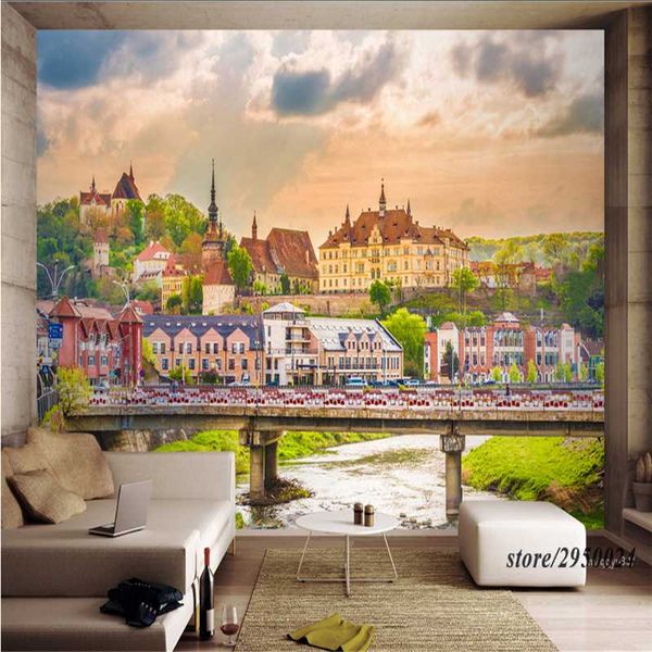 

custom large wall murals romanian city landscape 3d-room-wallpaper environment friendly non-woven embossed tv background kitchen