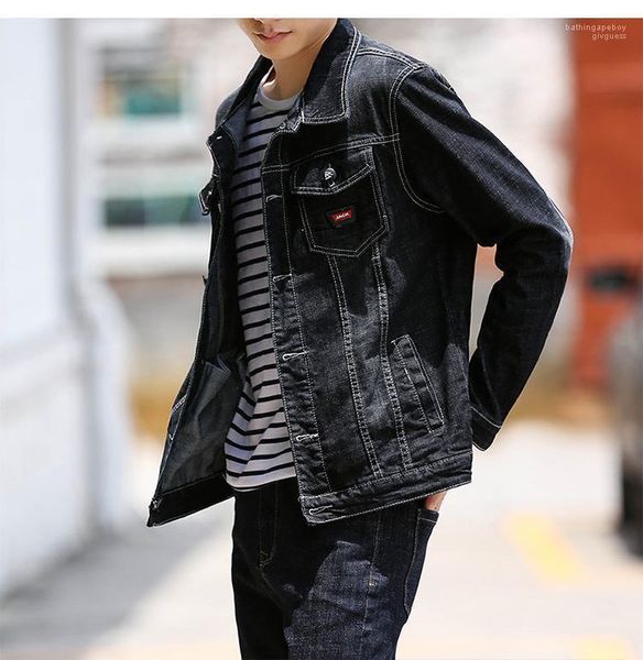 

vintage denim coat mens casual cardigan jacket fashion teenager mens jeans jacket designer primary black color, Black;brown