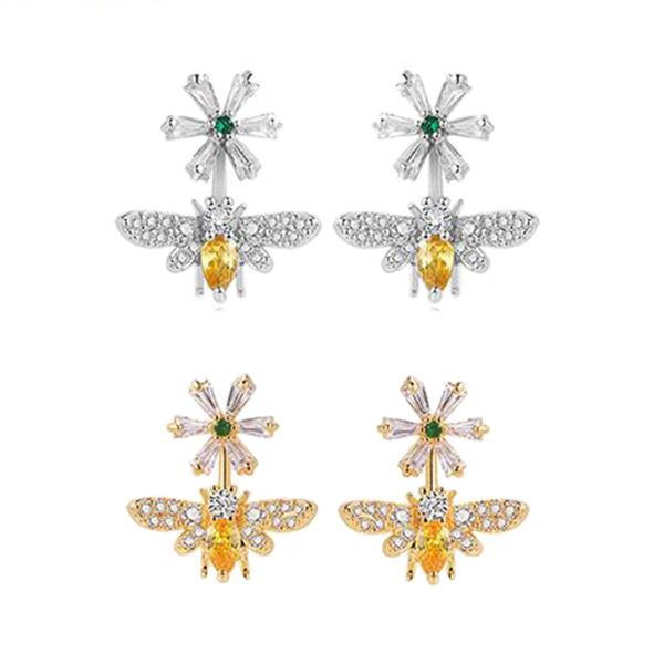

februaryfrost brand cute & stylish flower bee shape women stud earring gold/silver color party daily wear gift for girl fashion earring