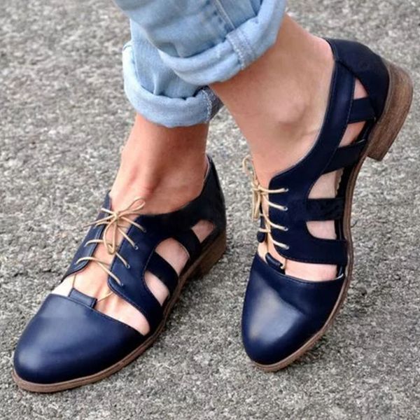 

women flats shoes woman lace up plus size shoe pu leather gladiator cut out sandals chaussures femme zapatos mujer sapato d961, Black