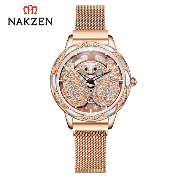

2020 new student watch ladies waterproof rotating dial quartz watch ladies luxury rhinestone dress wild temperament table 4229, Slivery;brown