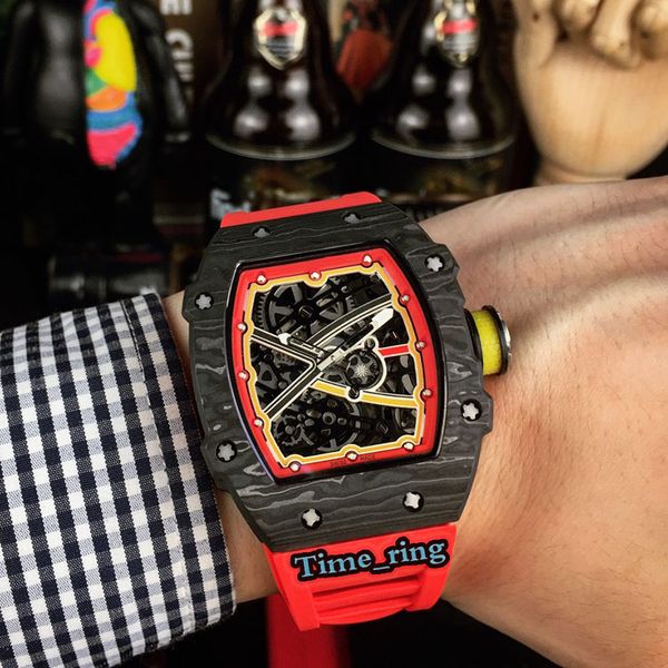 

version rm67-02 skeleton dial ntpt carbon fiber case japan miyota automatic movement rm67-02 mens watch rubber strap designer watches, Slivery;brown