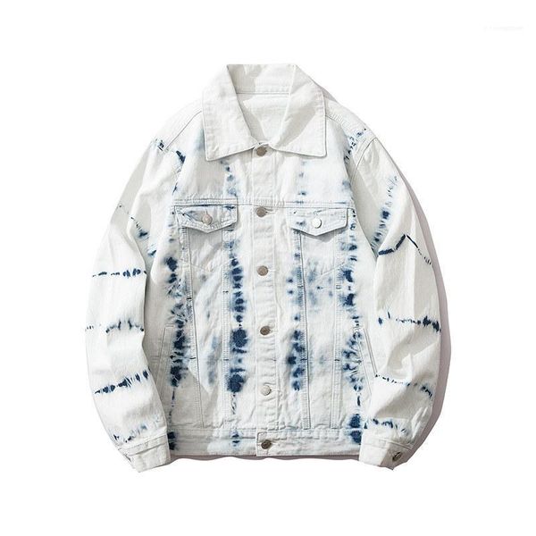 

clothing splash ink tie dye print denim jacket mens fashion street style casual coat male lapel neck, Black;brown