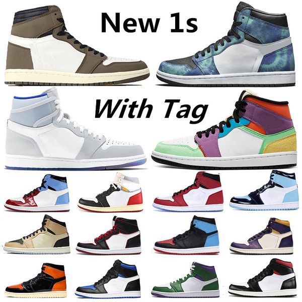 

racer blue tie dye 1 1s travis scotts basketball shoes fearless court purple bred toe yellow unc women mens trainers sneakers, White;red