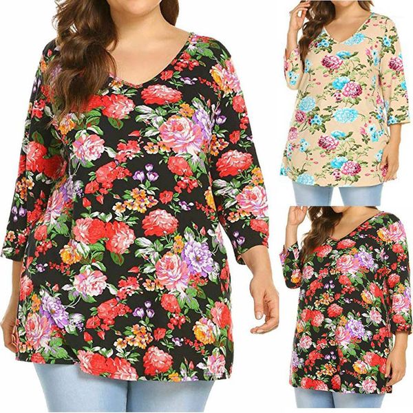 

одежда плюс размер осень женщины tshirt повседневный v neck цветочные tees мода пуловер топы новых женщин, White