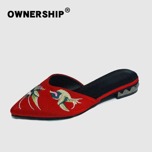 

women slippers woman low heels 2020 female pointed toe print flower shoes lasies casual women's comfortable footwear plus size, Black