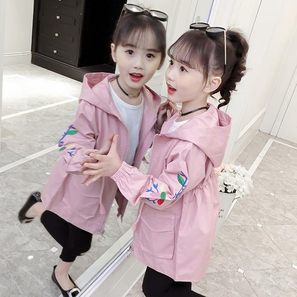 

jackets 4colors big girls kids trench coat jacket flowers embroidery hoodies children spring autumn clothing, Blue;gray