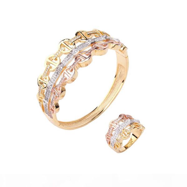 

tengci luxury fashion classic multicolor bracelet ring copper zircon jewelry dubai bridal wedding gift b1099, Black