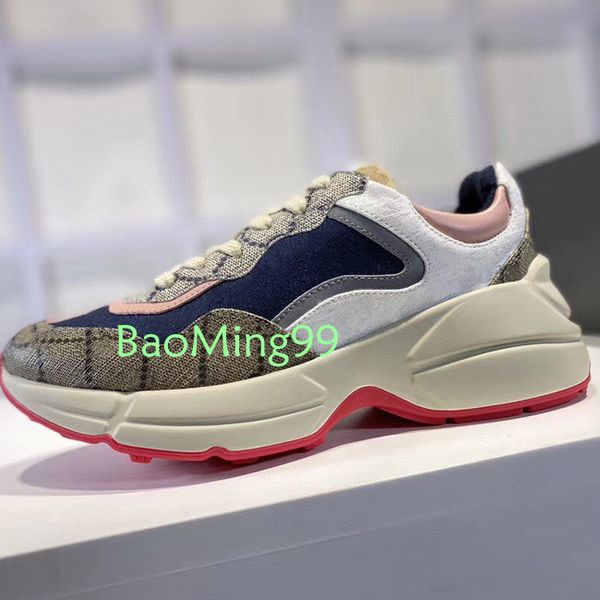 

mens rhyton casual shoes dad sneaker paris fashion luxury designer women shoe platform sports patchwork letters web print 35-45 with box, Black