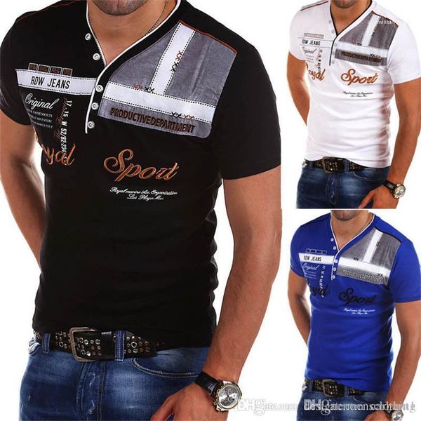 

вершины повседневная одежда летняя v шеи печати мужские tshirts мода короткие рукава тощий mens черный, White;black