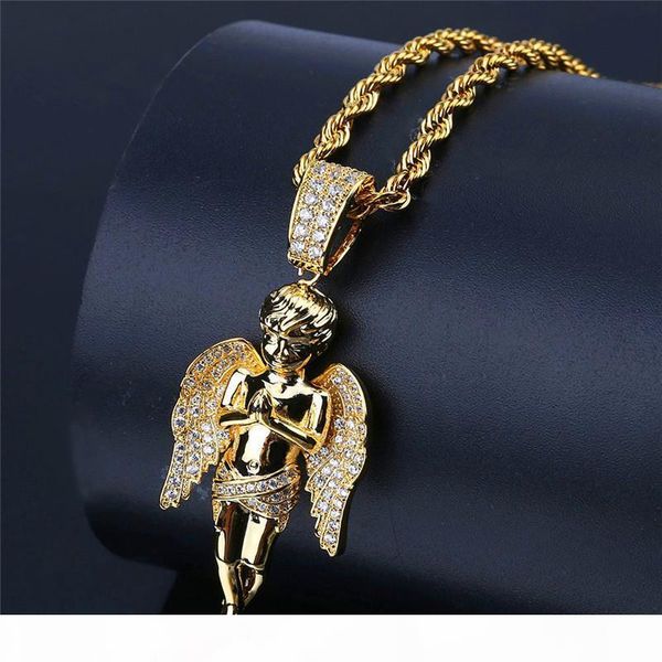 

european and american fashion jewelry men hip hop angel pendant necklaces luxury cubic zirconia gold plated necklace, Silver