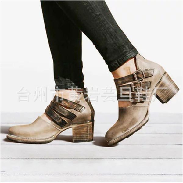 

large size casual single shoes female 2020 thick heel high heels round head buckle single shoes female, Black