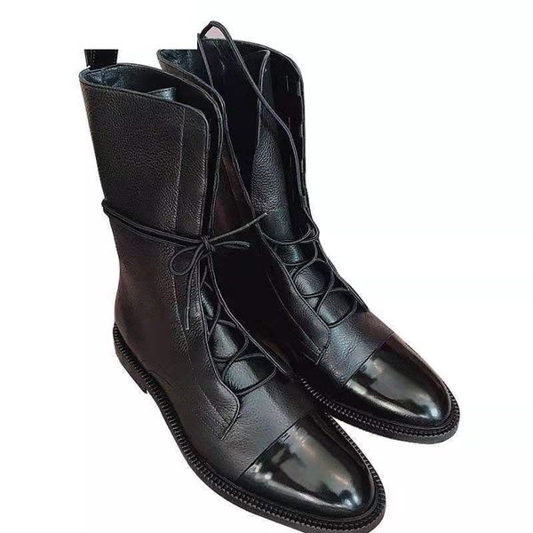 

women vintage mid calf boots women's fashion lace up ladies comfort woman pu leather boots platform casual female shoes autumn, Black