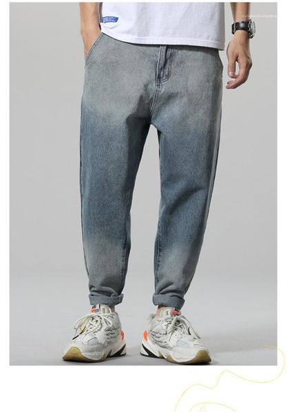 

street style jean pants gradient color loose jeans with pockets mens designer ins jeans casual light blue mid waist