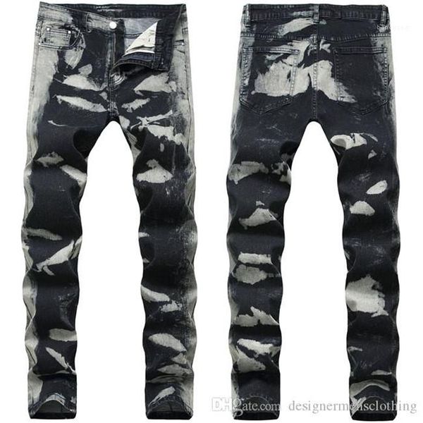 

waist print mens trousers gray spots regular mens jeans fashion stretch long pencil designer pants mid, Blue