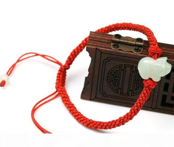 

a goods jade jade pig red rope jade bracelet men and women models zodiac pig bracelet can be adjusted, Black
