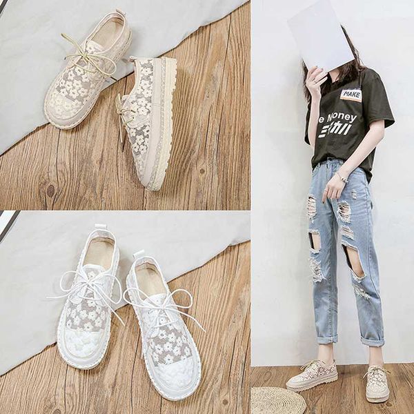 

2020 summer new forest art casual white shoes lace embroidery lace flat female shoes tide 2 colors flats for women ladies, Black