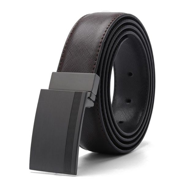 

luxury leather belt men plate reversible buckle with toothpick pattern business dress belts dropship suppliers black blue brown06, Black;brown