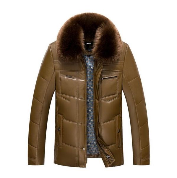 

winter jacket men's leather jackets and coats wadded thick warm pu leather jacket fur collar casual male parka wlf088, Black