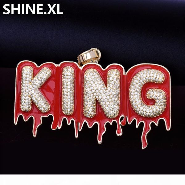 

hip hop iced out red oil custom bubble drip letter pendant necklace micro zircon charm bling jewelry christmas gifts, Silver