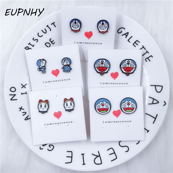 

stud eupnhy 2pcs/set anime doraemon earring jewelry cartoon prevent allergy ear earrings for women kid girls, Golden;silver