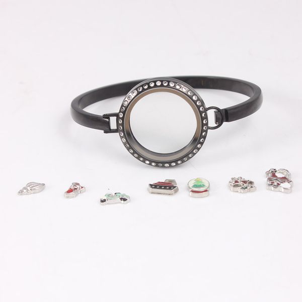 

bangle black crystal stainless steel floating locket bangles round screw plain living bracelets 6pcs