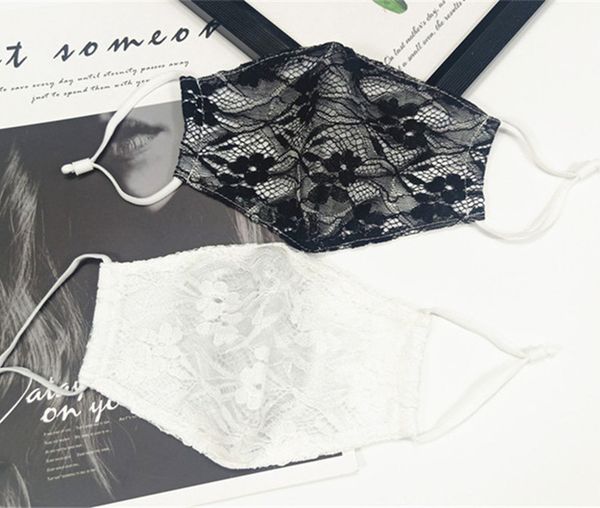 

summer women ice face mask lace ornament double layer face masks anti dust breathable mouth-muffle fashion cool ladies durable face mask new
