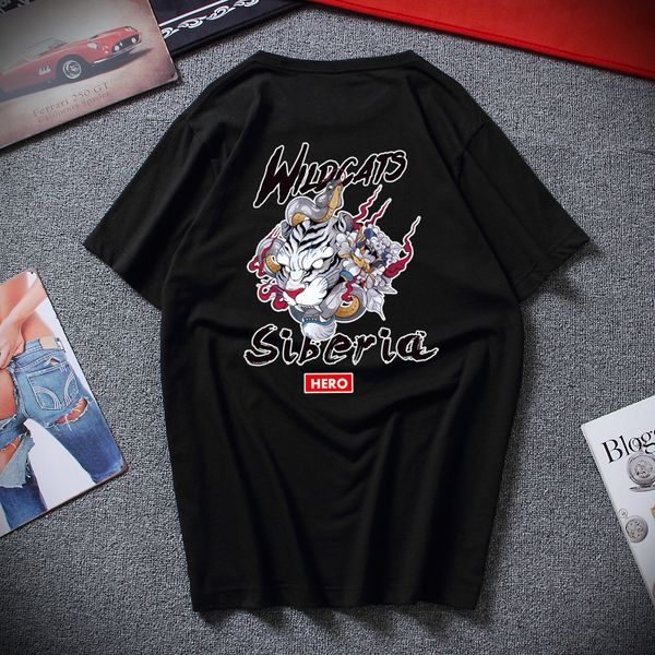 

camisetas hombre hip hop angry tiger t shirt short sleeve cotton t-shirt harajuku street summer shirt print front and back
